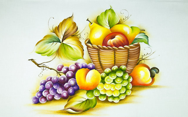 pintura em pano de prato frutas